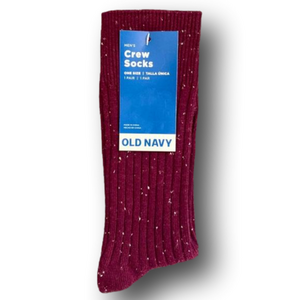 3/$18 Maroon Speckled Funny Novelty Crew Socks - Brand New